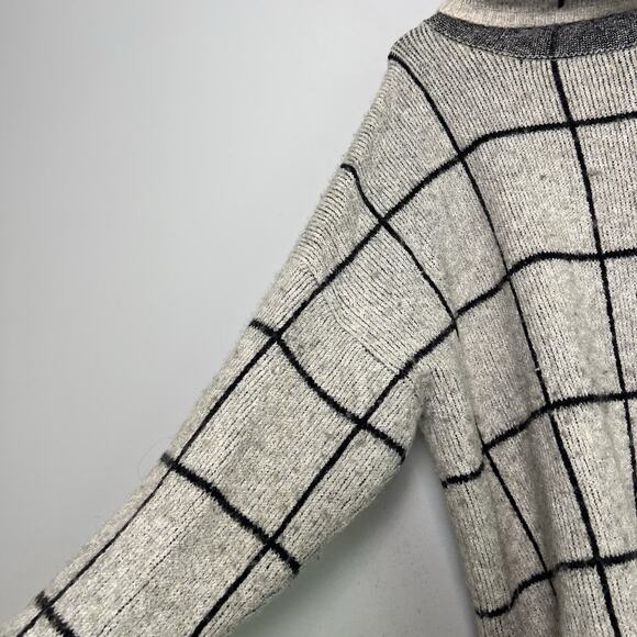 Madewell Womens Windowpane Wool Blend Turtleneck Sweater Sz XL Gray Chunky Boho - Picture 6 of 12